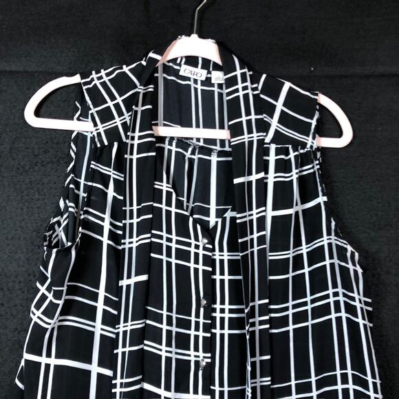 Cato Womens Blouse Black White Striped Front Tie Neck Sleeveless Workwear Large - Picture 2 of 12